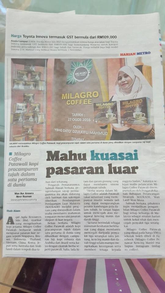 milagro coffee harian metro