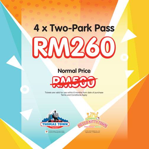 Promo 4 x Two-Park Pass Tickets to Sanrio Hello Kitty Town and Thomas Town @ RM260