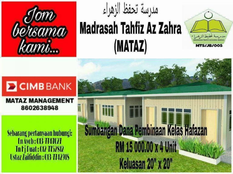 Sumbangan Dana Pembinaan Kelas Hafazan Madrasah Tahfiz Az Zahra (MATAZ)