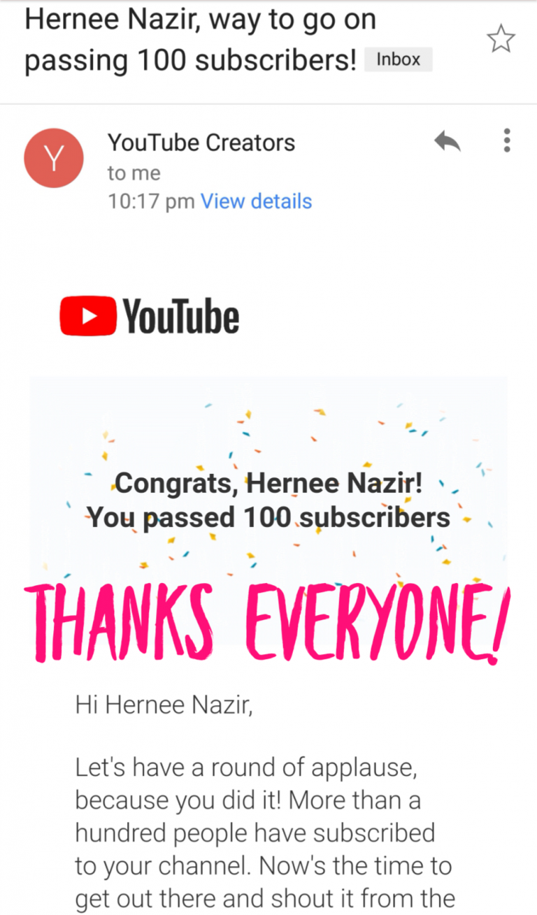 Hernee Nazir’s Youtube Channel Reached 100 Subscribers! Thanks Everyone!