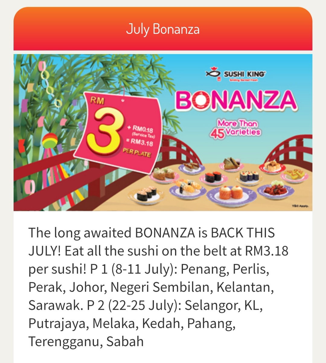 Sushi King Bonanza – July 2019