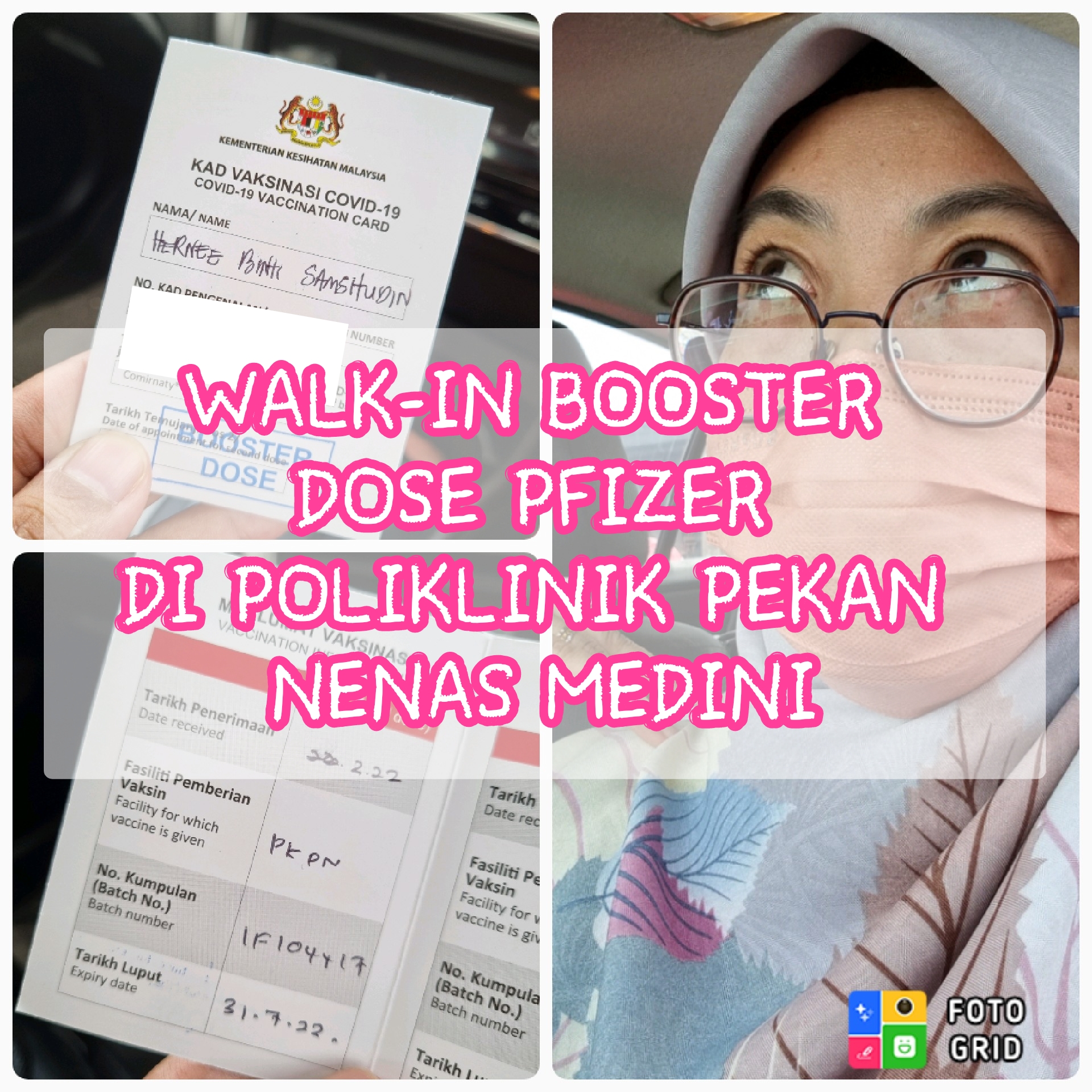 Walk-in Booster Dose Pfizer di Poliklinik Pekan Nenas Medini