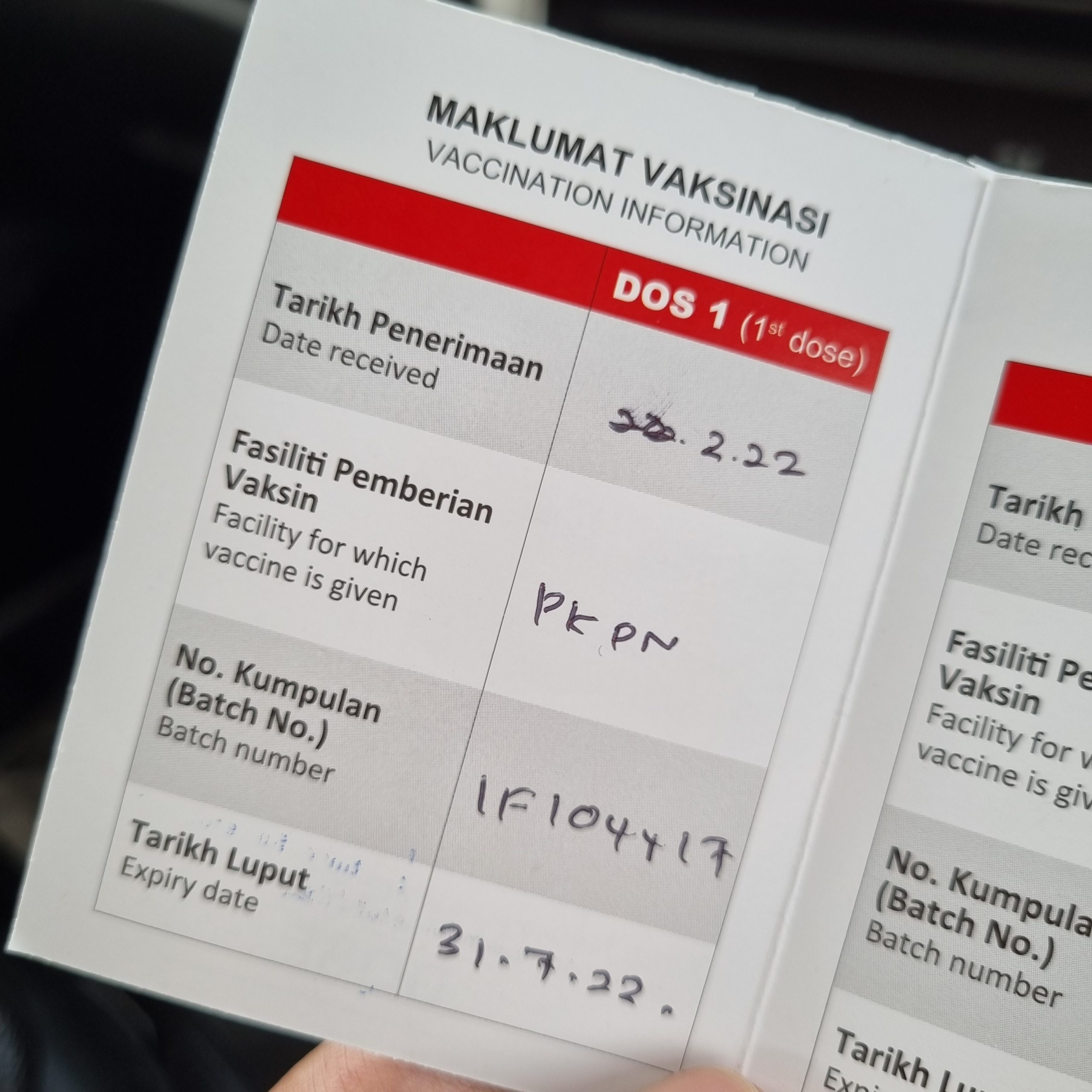Walk-in Booster Dose Pfizer di Poliklinik Pekan Nenas Medini 