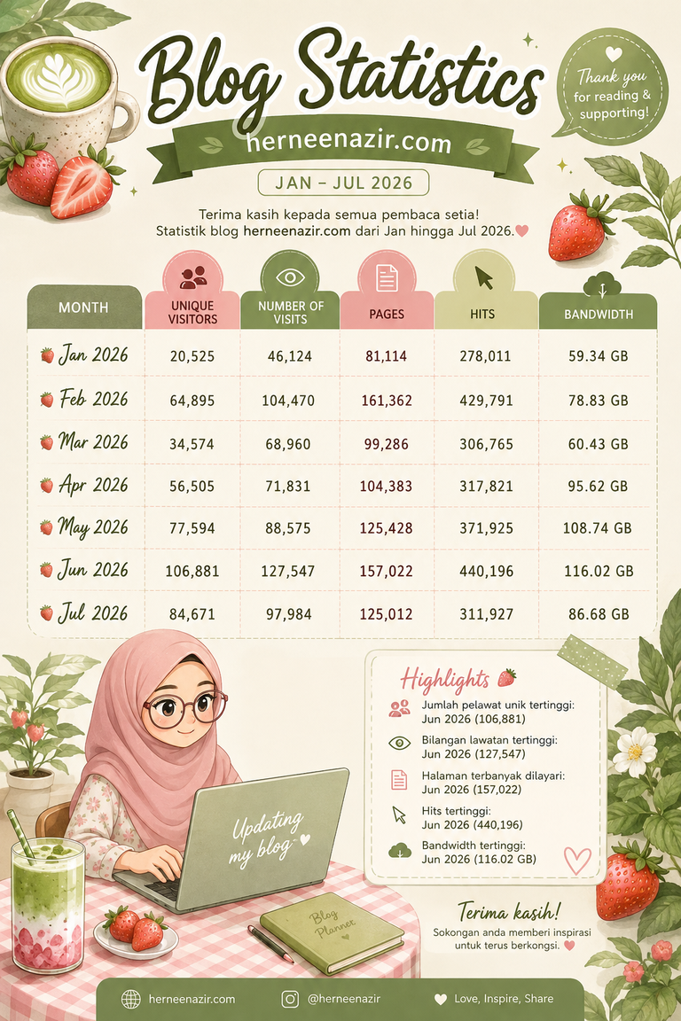 Blog Statistics herneenazir.com 2026: Statistik Blog Januari hingga Julai